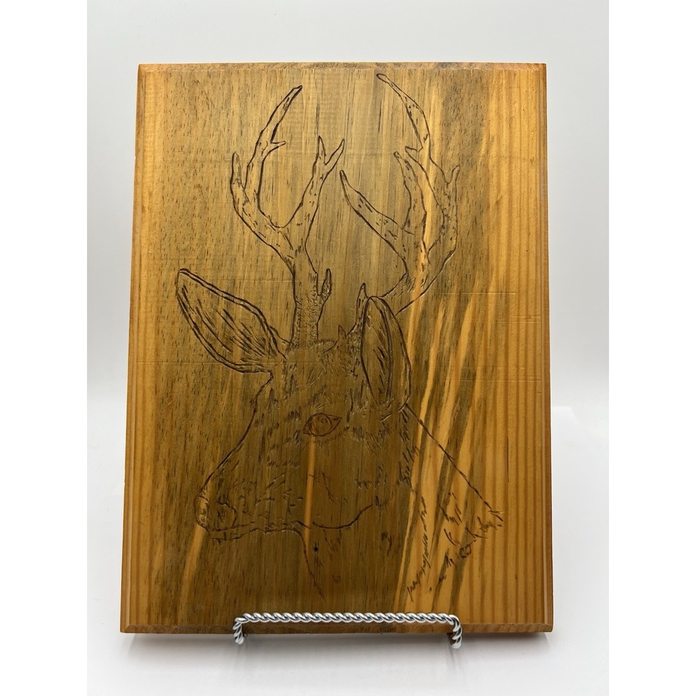 Hand Carved Whitetail Buck Deer Wood Plaque Rustic Hunting Cabin Wall Decor